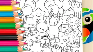 Coloring page Animal Birthday Party Theme Coloring Pages