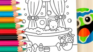 Coloring page Bobbie Goods Style Teddy Bear Bathtub Theme Coloring Pages