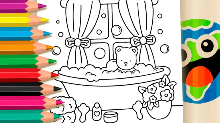 Bobbie Goods Style Teddy Bear Bathtub Theme Coloring Pages - Cute & Kawaii Coloring Pages Online