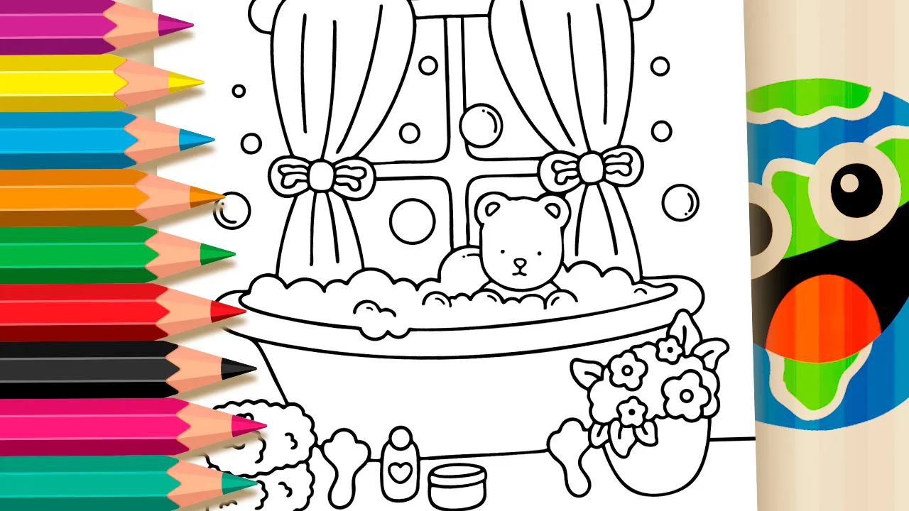 Bobbie Goods Style Teddy Bear Bathtub Theme Coloring Pages