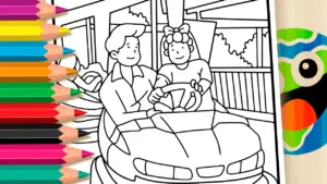 Coloring page Bumper Car Couple Theme Coloring Page