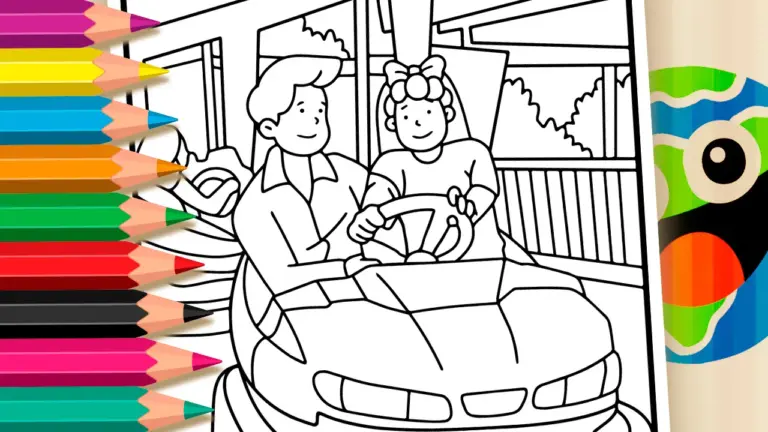 Bumper Car Couple Theme Coloring Page - Cute & Kawaii Coloring Pages Online