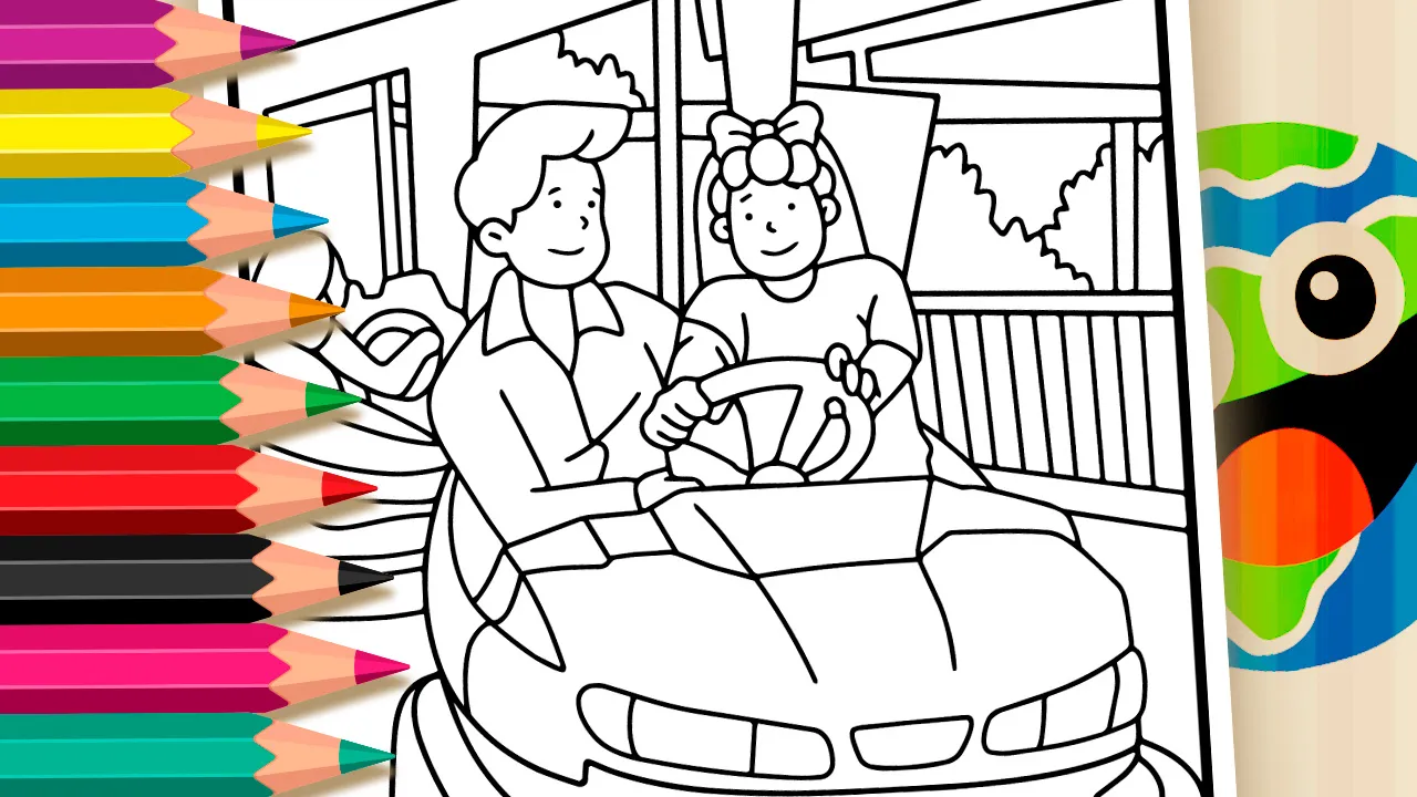 Bumper Car Couple Theme Coloring Page