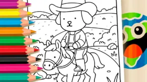 Coloring page Country Path with Cowboy Puppy Coloring Page