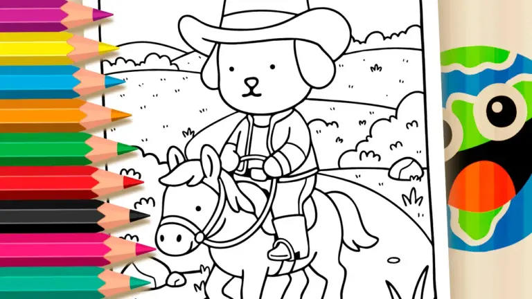 Country Path with Cowboy Puppy Coloring Page - Cute & Kawaii Coloring Pages Online