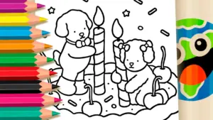 Coloring page Cute Puppy Birthday Cake Coloring Page