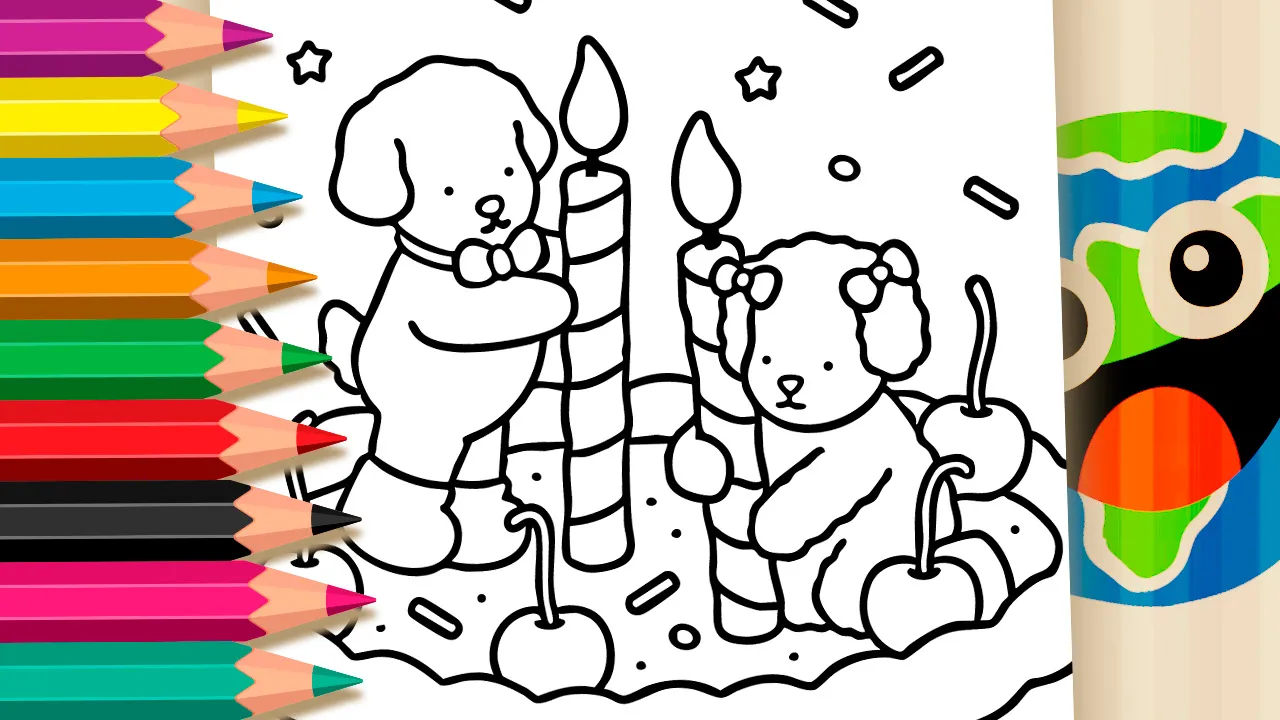 Cute Puppy Birthday Cake Coloring Page