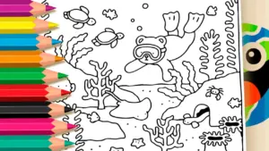 Coloring page Diving Bear Coloring Page in Bobbie Goods Style - Free Mobile Coloring