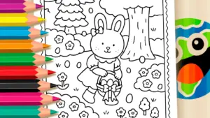 Coloring page Easter Bunny Girl Egg Hunt Coloring Pages