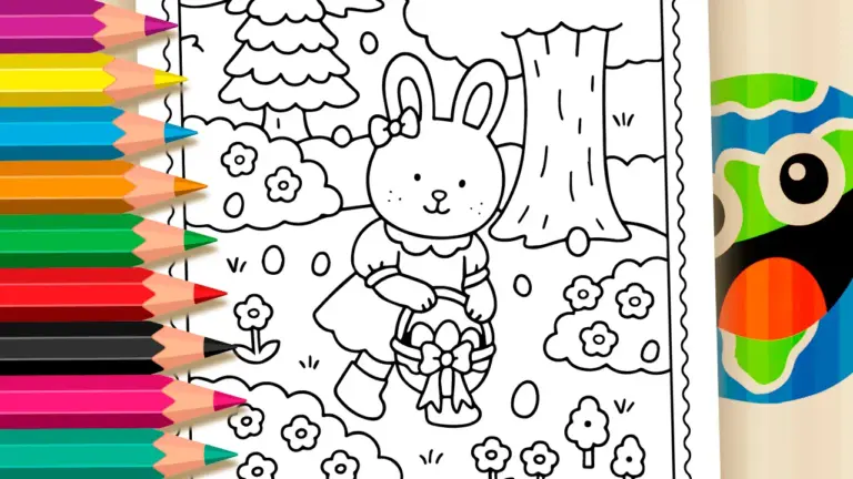 Easter Bunny Girl Egg Hunt Coloring Pages - Cute & Kawaii Coloring Pages Online