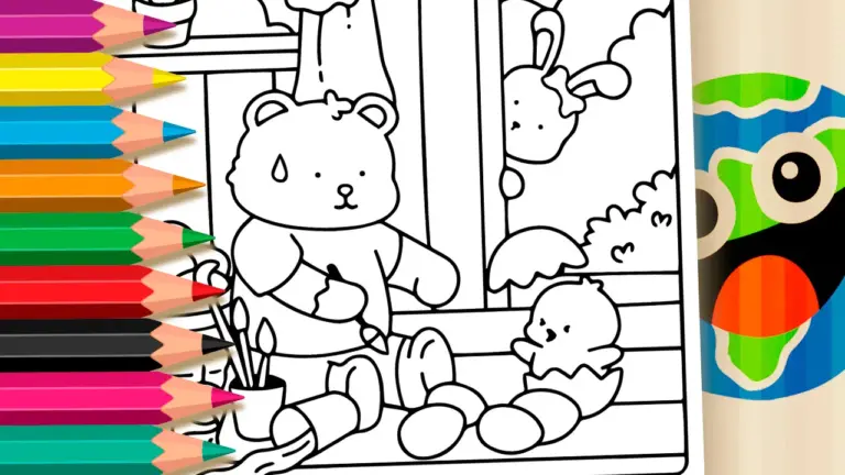 Teddy Bear and the Easter Surprise Egg Coloring Page - Cute & Kawaii Coloring Pages Online