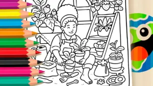Coloring page Girl and Her Little Plants Coloring Pages