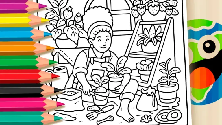 Girl and Her Little Plants Coloring Pages - Nature & Landscape Coloring Pages
