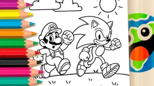 Coloring page The Great Race: Mario and Sonic Theme Coloring Page