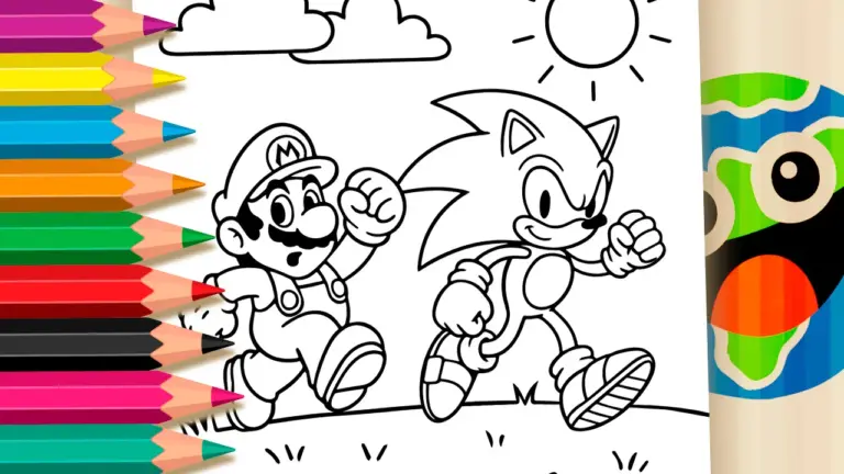 The Great Race: Mario and Sonic Theme Coloring Page - Famous Characters Coloring Pages