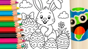 Coloring page Happy Easter Bunny Theme Coloring Page
