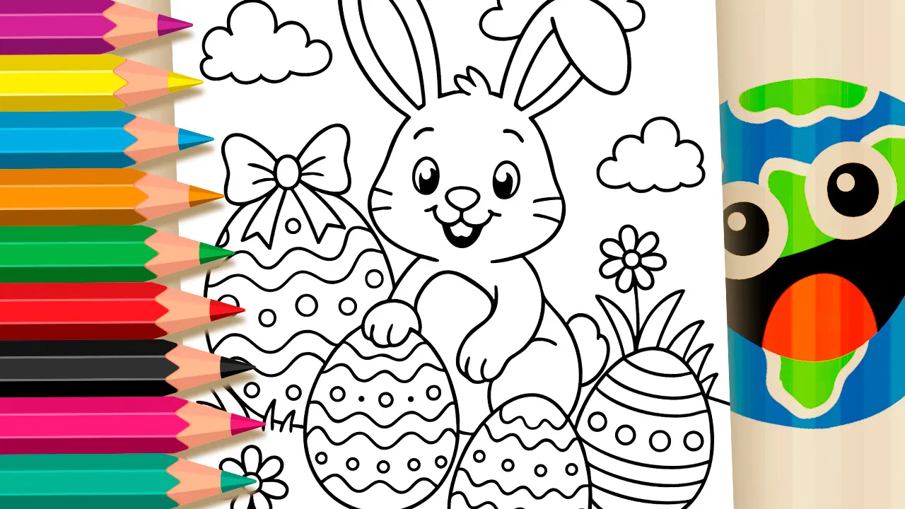 Happy Easter Bunny Theme Coloring Page