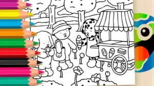 Coloring page Bobbie Goods Style Ice Cream in the Park Coloring Page