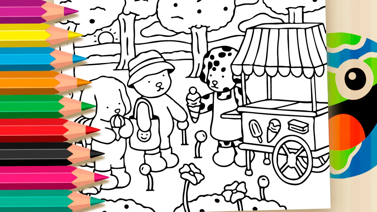 Bobbie Goods Style Ice Cream in the Park Coloring Page