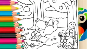 Coloring page Kawaii Nature Coloring Pages: Drawing a Bear in Bobbie Goods Style
