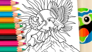 The Lion and the Eagle: Mountain Battle Coloring Pages coloring page