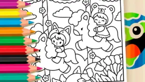 Coloring page The Little Bear and Fox Cub Carousel Coloring Page