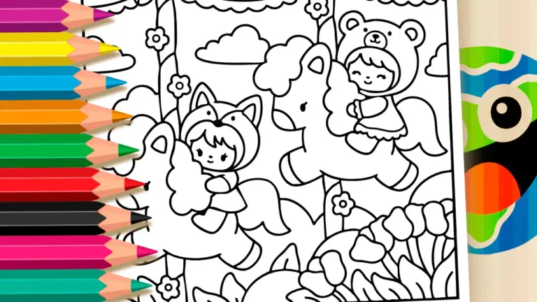 The Little Bear and Fox Cub Carousel Coloring Page - Cute & Kawaii Coloring Pages Online