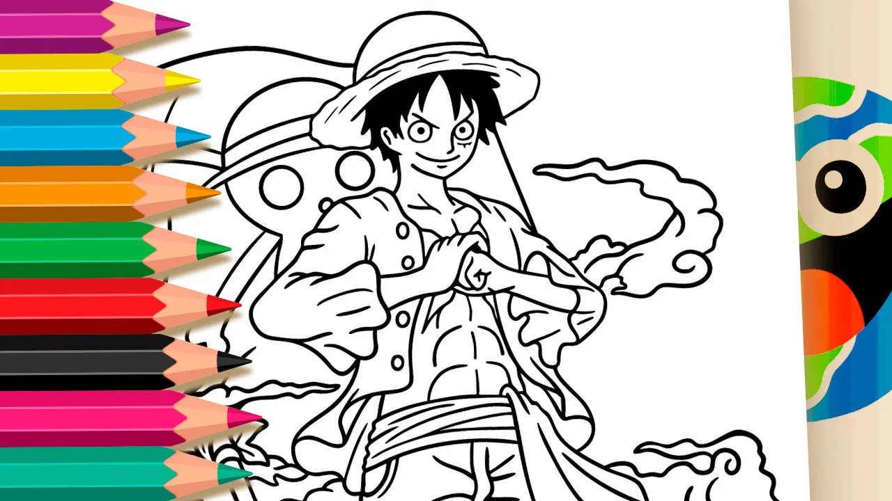 Luffy from One Piece black and white outline coloring page ready to be colored online