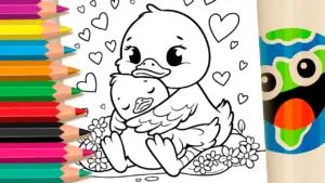 Coloring page Theme Coloring Pages: Mommy Duck and Her Baby in a Tight Hug