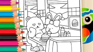 Coloring page Paying for a Snack with My Little Bunny: Cute Animal Coloring Pages