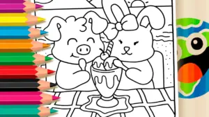 Coloring page Piglet and Bunny Beach Fun Coloring Page