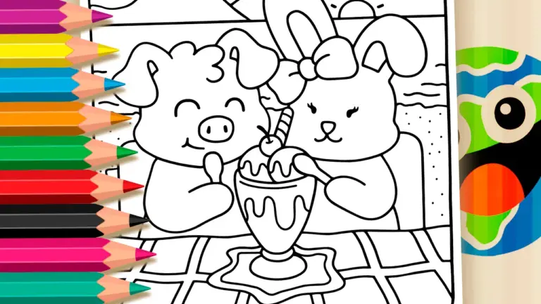 Piglet and Bunny Beach Fun Coloring Page - Cute & Kawaii Coloring Pages Online
