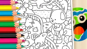 Coloring page Puppy and Capybaras Theme Coloring Page
