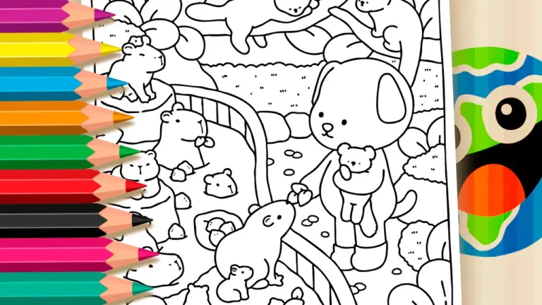 Puppy and Capybaras Theme Coloring Page - Nature & Landscape Coloring Pages