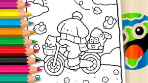 Coloring page Cute Puppy Bicycle Coloring Page for Kids