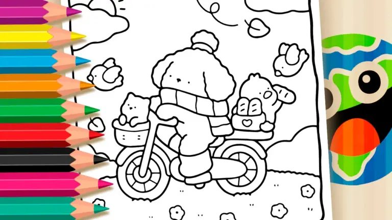 Cute Puppy Bicycle Coloring Page for Kids - Cute & Kawaii Coloring Pages Online