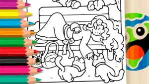 Coloring page Relaxing in the Park with Kittens - Fun Online Coloring Pages