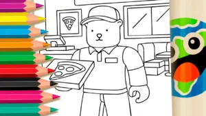 Coloring page Pizza Man Fun Theme Coloring Pages: Roblox Meets Bobbie Goods