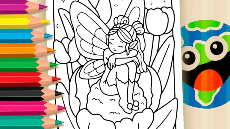 The Sleepy Fairy on a Flower Theme Coloring Page - Nature & Landscape Coloring Pages