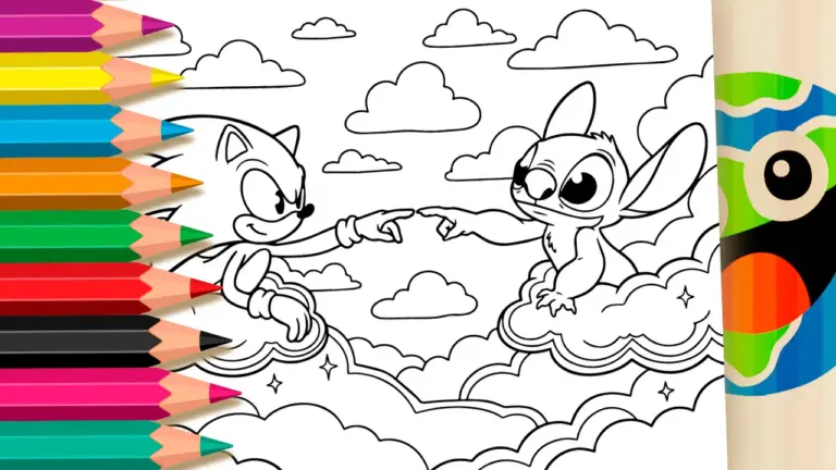 Sonic & Stitch Theme Coloring Page: The Creation of Adam Fun - Famous Characters Coloring Pages