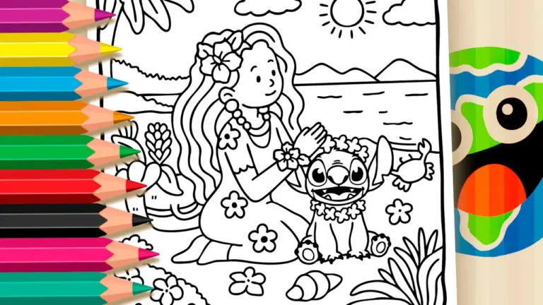Stitch Beach Coloring Page – Free Mobile Coloring Fun - Famous Characters Coloring Pages