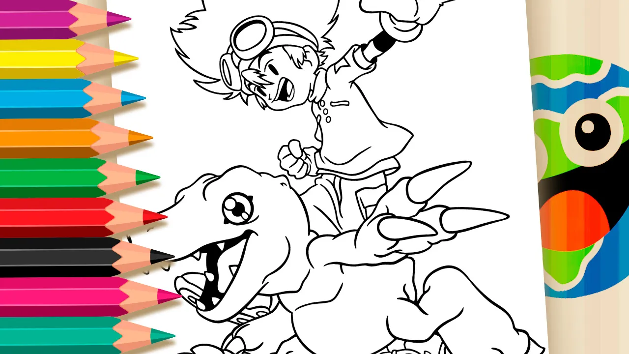 Tai and Agumon Digimon Theme Coloring Page