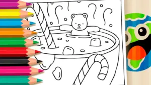Coloring page Cozy Teddy Bear in a Mug Coloring Page – Bobbie Goods Style