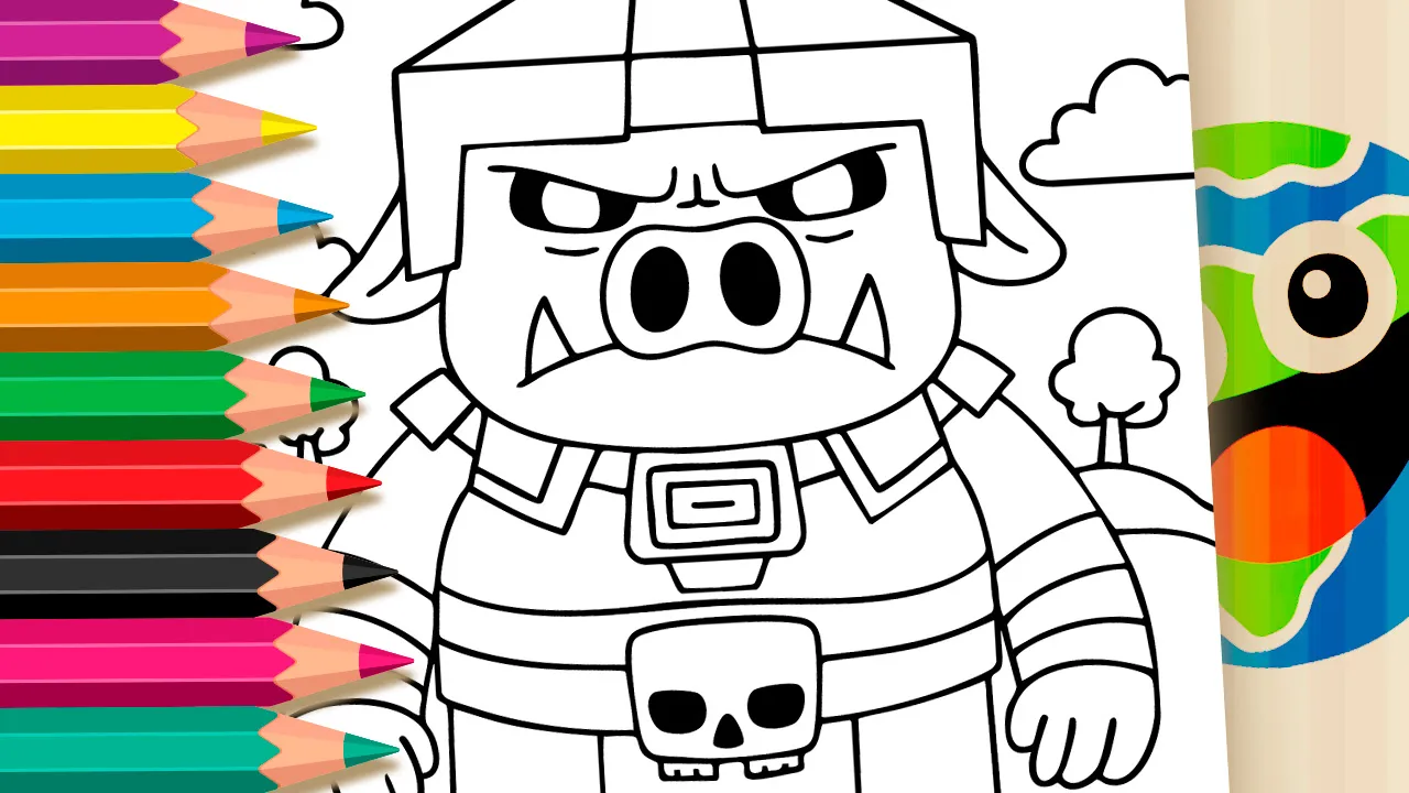Minecraft Zombie Piglin character coloring page black and white outline for creative coloring