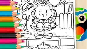 Coloring page Clown Kitten in Bobbie Goods Style Coloring Page
