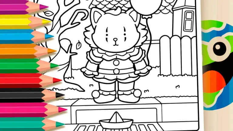 Clown Kitten in Bobbie Goods Style Coloring Page - Cute & Kawaii Coloring Pages Online