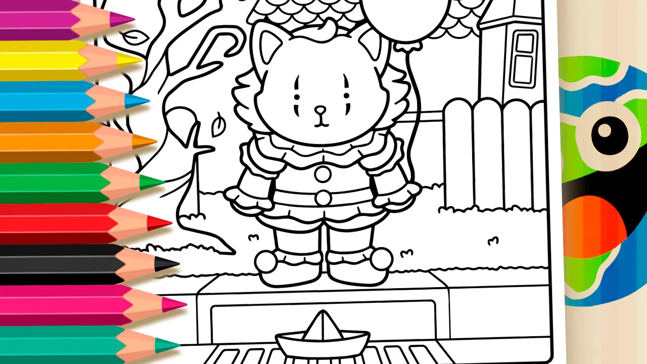 Clown Kitten in Bobbie Goods Style Coloring Page