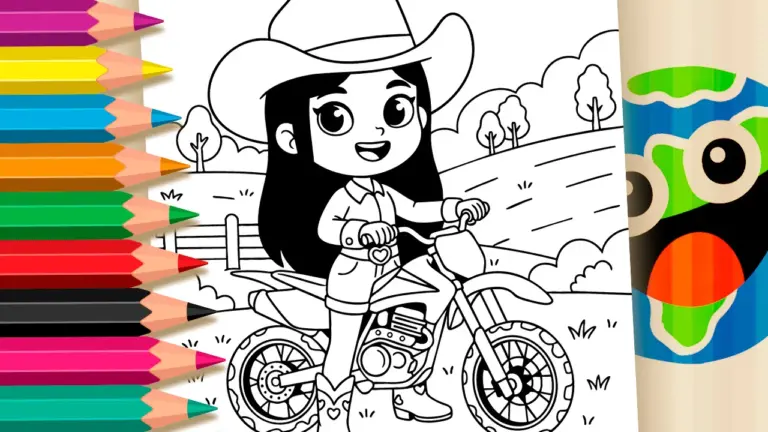 Cowgirl Ana Castela on a Motorcycle – Free Country Coloring Page - Famous Characters Coloring Pages