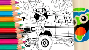 Cowgirl and Monster Truck Coloring Pages – Free Mobile Fun coloring page