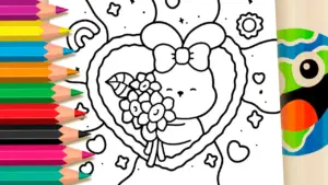 Coloring page Cute Bunny with Flowers Coloring Page - Free Mobile Coloring Fun